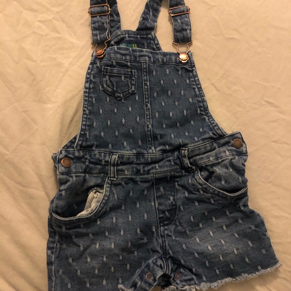 Denim polka dot short overalls